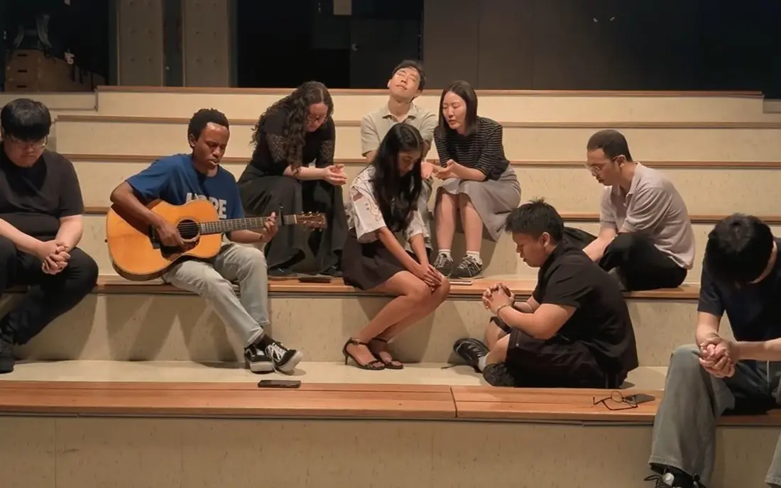 Gathered in a circle for prayer night