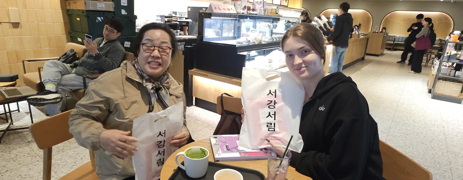 Books and tea at a cafe near Sogang